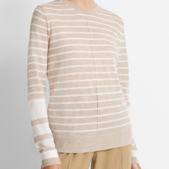 Club Monaco NWT MacKenzie striped sweater 100% wool colour Oatmeal size S - Picture 2 of 16